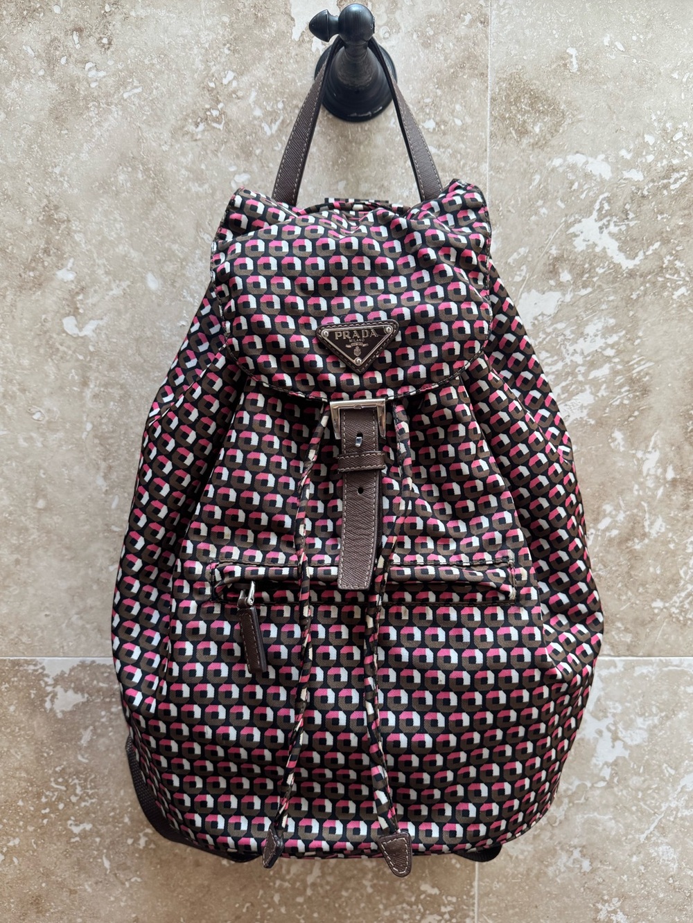 Rare Prada Tessuto Stampato Nylon Drawstring Backpack